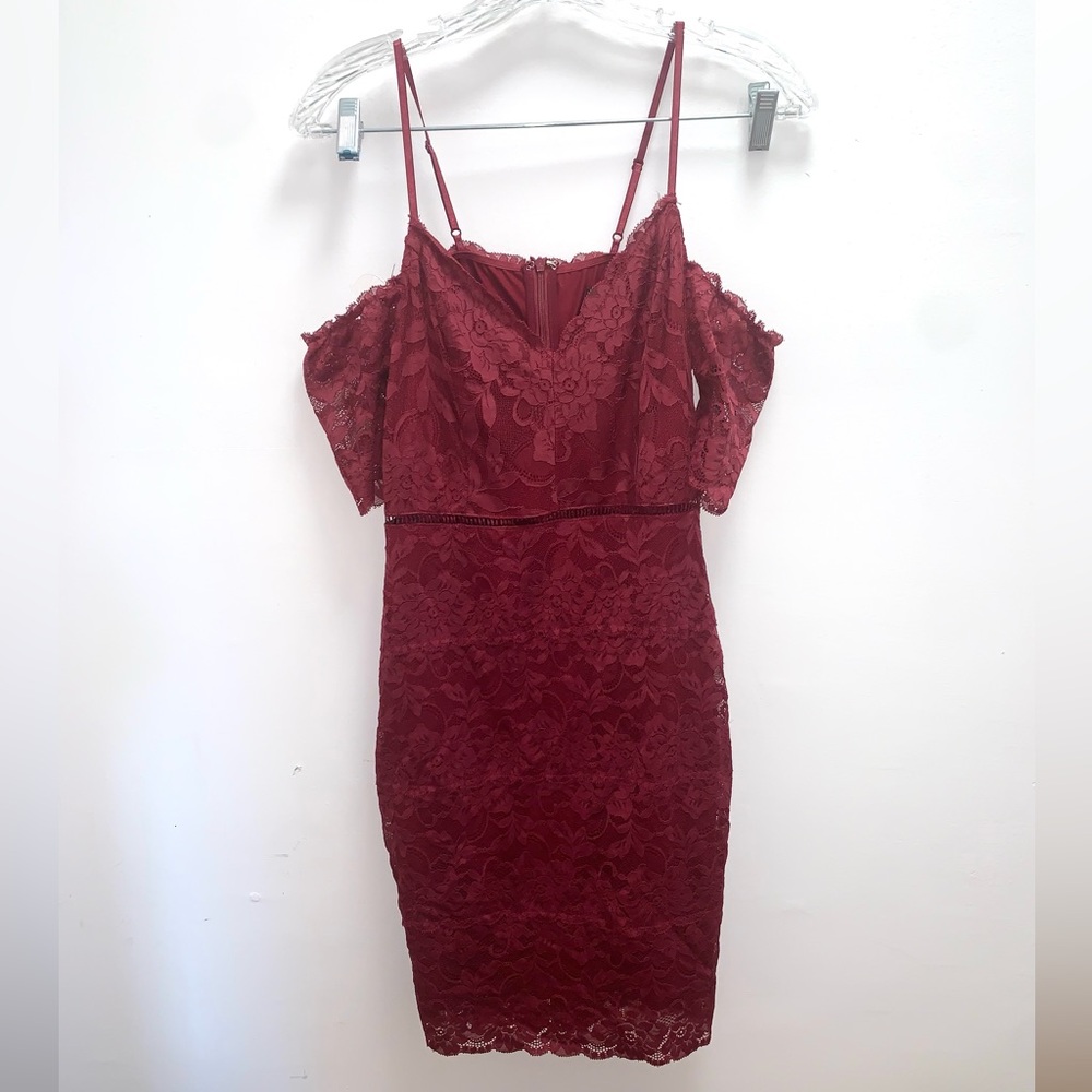 Lulu's Burgundy Lace Off The Shoulder Cocktail Dress Size Small